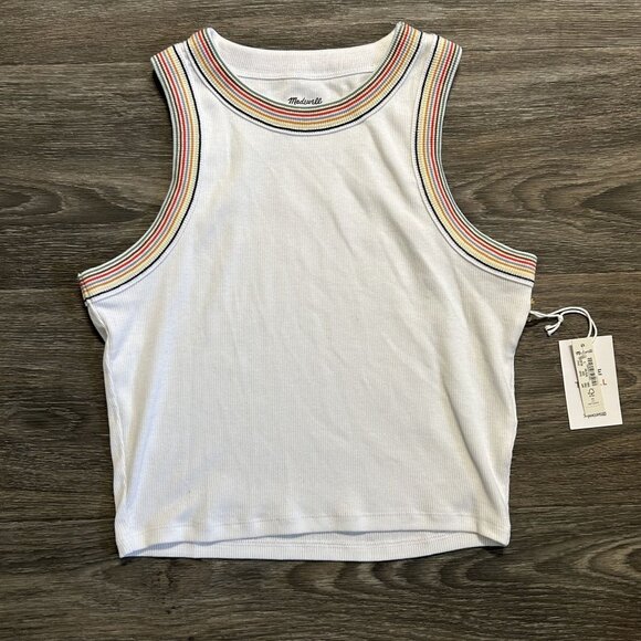 Madewell Tops - Madewell Small The Pride Brightside Crop Tank Top White Rainbow Love to All